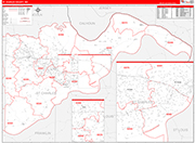 St. Charles County Wall Map Red Line Style